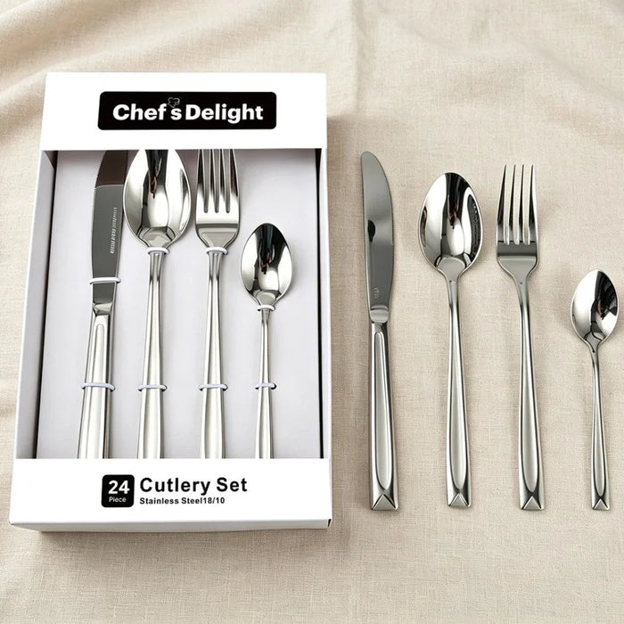 Raha 24-Piece Cutlery Set – Premium Stainless Steel Flatware Set with Forks, Knives, Spoons for Dining and Kitchen, Elegant Durable Design, Ideal for Home, Parties & Restaurants -Serves 6