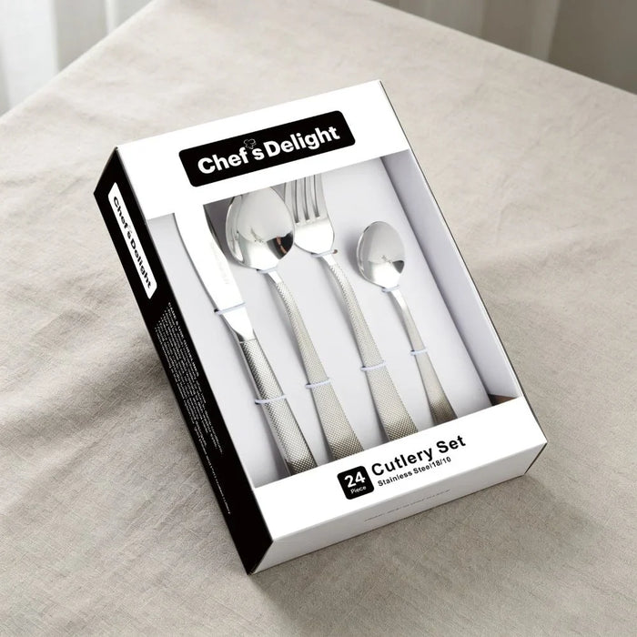 Shams 24-Piece Cutlery Set  – Premium Stainless Steel Flatware Set with Forks, Knives, Spoons for Dining and Kitchen, Elegant Durable Design, Ideal for Home, Parties & Restaurants -Serves 6