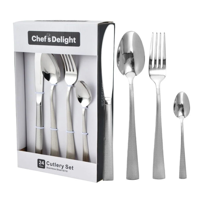 Shams 24-Piece Cutlery Set  – Premium Stainless Steel Flatware Set with Forks, Knives, Spoons for Dining and Kitchen, Elegant Durable Design, Ideal for Home, Parties & Restaurants -Serves 6