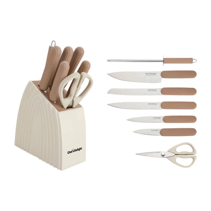 Chef's Delight 8-Piece Knife Set with Wooden Block – Premium Kitchen Knives for Professional and Home Cooking | Sharp Stainless Steel Blades | Essential Culinary Tool Set