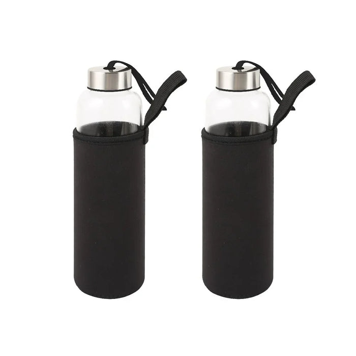Danube Essential 2-Piece Borosilicate Glass Sport Bottle Set - 600ml, Durable & Stylish Water Bottles for Hydration, Ideal for Gym & Outdoor Activities