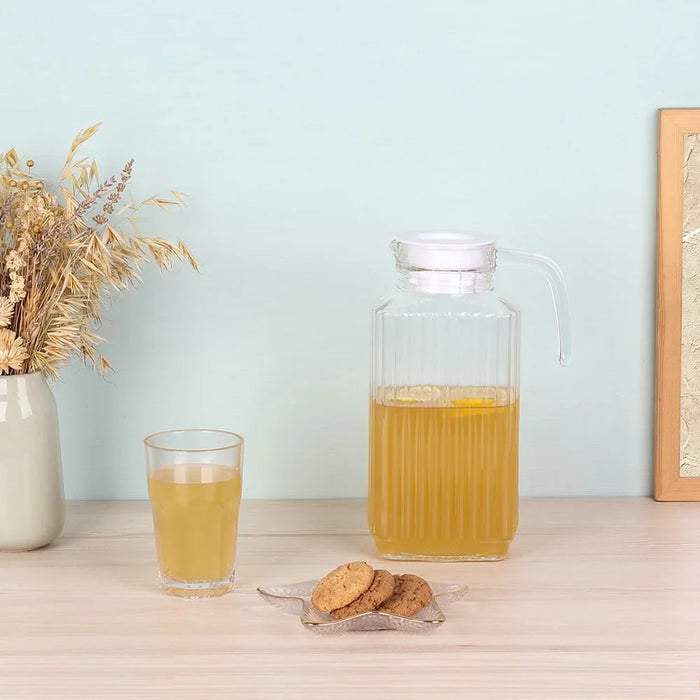 Danube Essential Glass Water Jug with Lid - 1600ml | Stylish Clear Water Bottle for Home & Kitchen | Ideal for Hydration & Serving | Durable Glass Design