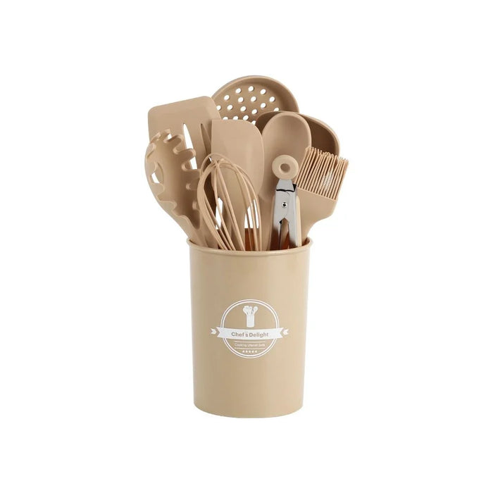 Chef's Delight 10-Piece Silicone Gadgets Set - Kitchen Tools & Gadgets for Cooking, Baking & Serving - Durable, Heat-Resistant, Easy to Clean - Beige
