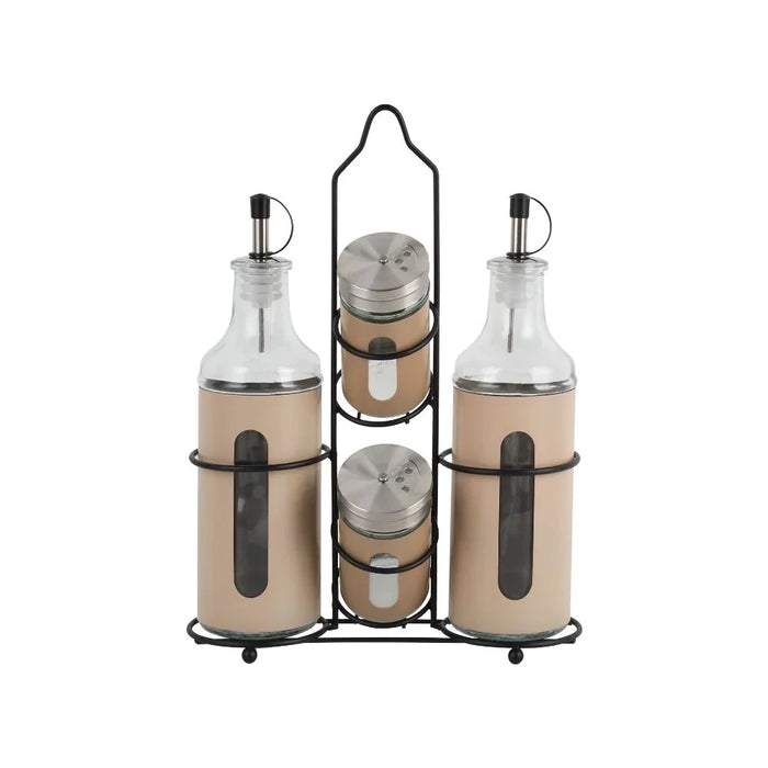 Chef's Delight 4-Piece Condiment Jar Set with Stand - Stylish Spice Rack for Kitchen Organization - Glass Storage Jars (2x400ml, 2x90ml)