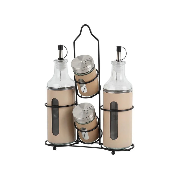 Chef's Delight 4-Piece Condiment Jar Set with Stand - Stylish Spice Rack for Kitchen Organization - Glass Storage Jars (2x400ml, 2x90ml)