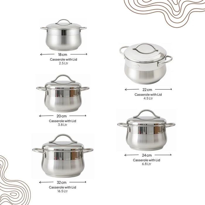 BONERA Venus Mega 10-Piece Stainless Steel Cookware Set - Durable Pots & Pans for Induction Cooking, Premium Kitchen Cookware, Elegant Kitchen Essentials