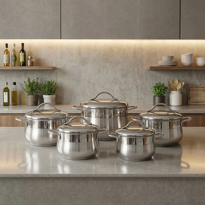 BONERA Venus Mega 10-Piece Stainless Steel Cookware Set - Durable Pots & Pans for Induction Cooking, Premium Kitchen Cookware, Elegant Kitchen Essentials