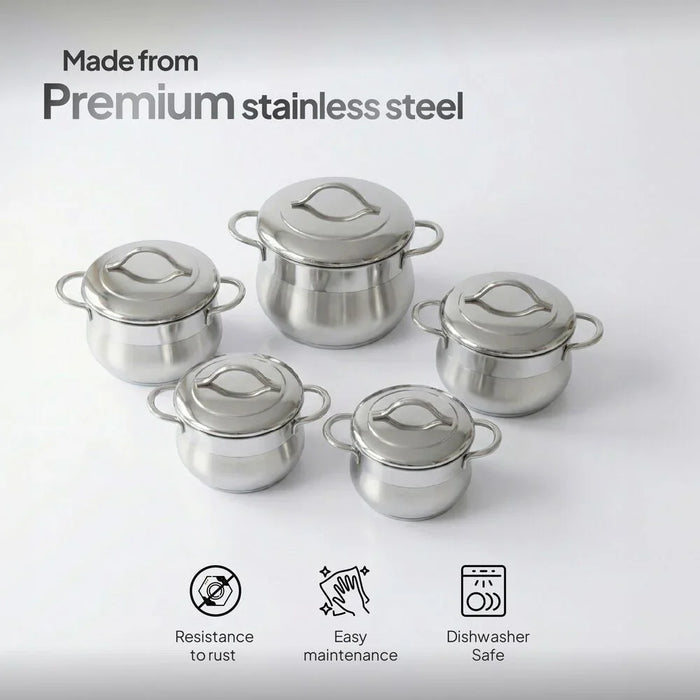 BONERA Venus Mega 10-Piece Stainless Steel Cookware Set - Durable Pots & Pans for Induction Cooking, Premium Kitchen Cookware, Elegant Kitchen Essentials