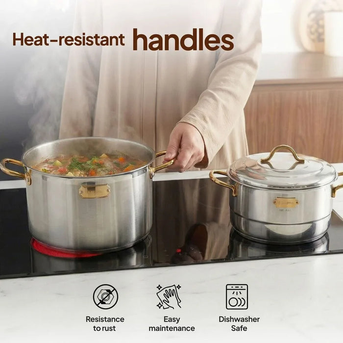 Bonera Nirvana Mega 10-Piece Stainless Steel Cookware Set - Durable Pots & Pans, Induction Compatible, Premium Kitchen Cookware for Modern Cooking