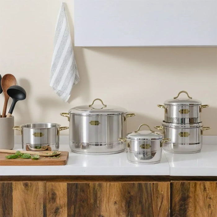 Bonera Nirvana Mega 10-Piece Stainless Steel Cookware Set - Durable Pots & Pans, Induction Compatible, Premium Kitchen Cookware for Modern Cooking