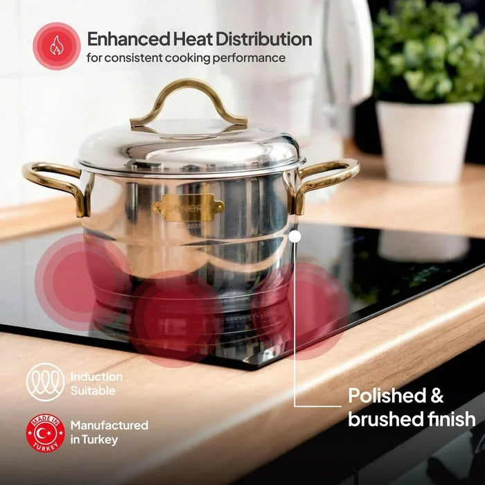 Bonera Nirvana Mega 10-Piece Stainless Steel Cookware Set - Durable Pots & Pans, Induction Compatible, Premium Kitchen Cookware for Modern Cooking