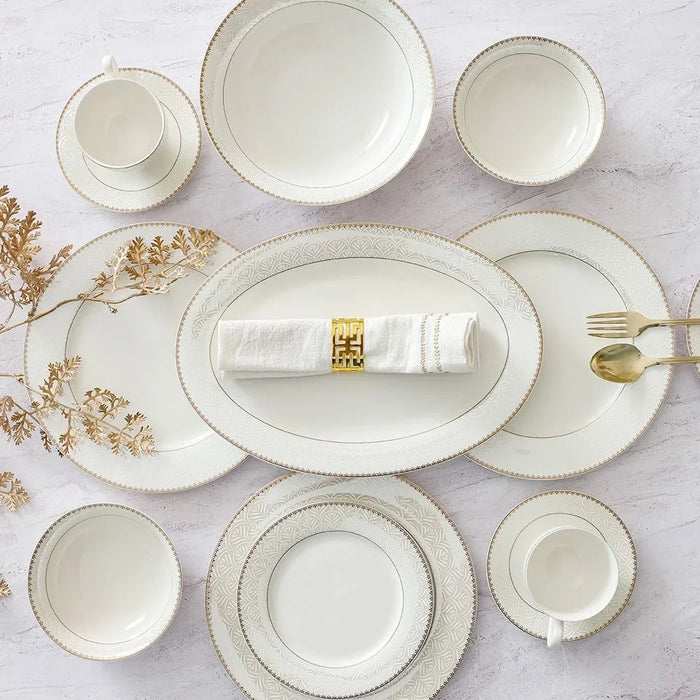 Danube Home Motif 32-Piece New Bone China Dinner Set - Serves 6 | Elegant Tableware, Premium Dinnerware, Modern Dining Set | Ideal for Entertaining & Everyday Use