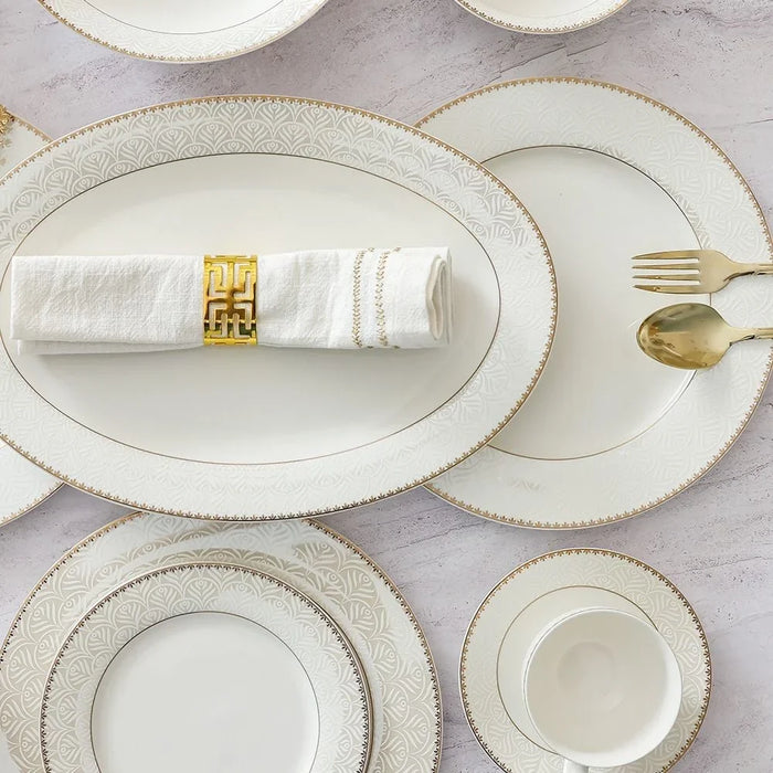 Danube Home Motif 32-Piece New Bone China Dinner Set - Serves 6 | Elegant Tableware, Premium Dinnerware, Modern Dining Set | Ideal for Entertaining & Everyday Use