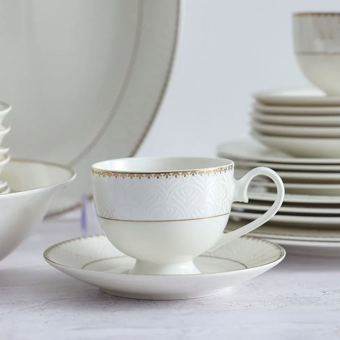 Danube Home Motif 32-Piece New Bone China Dinner Set - Serves 6 | Elegant Tableware, Premium Dinnerware, Modern Dining Set | Ideal for Entertaining & Everyday Use
