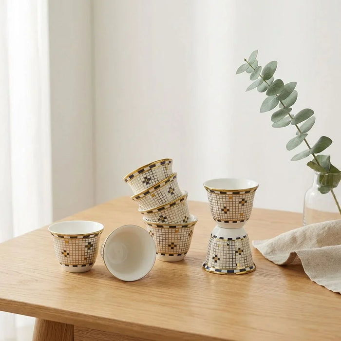 Brewelle Arabic Coffee Cup Set 12Pc 80ml Bone China Cawa Cups