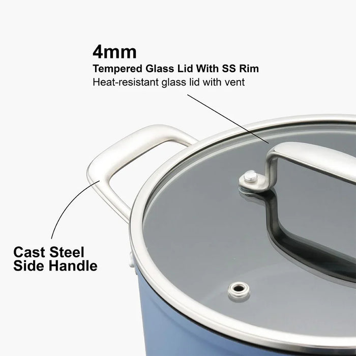 Chef's Delight Crystal 9-Piece Blue Cookware Set, Forged Aluminium Pots Frypan Lids And Shallow Pot For Home Cooking