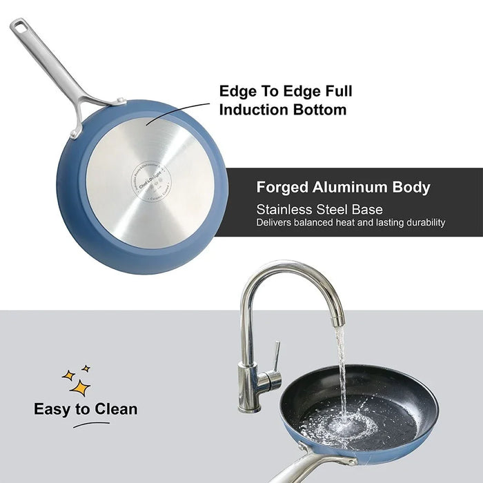 Chef's Delight Crystal 9-Piece Blue Cookware Set, Forged Aluminium Pots Frypan Lids And Shallow Pot For Home Cooking