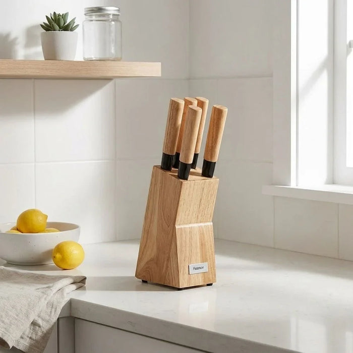 Fissman 6-Piece Kitchen Knife Set with Wooden Block, Stainless Steel Pascual Series