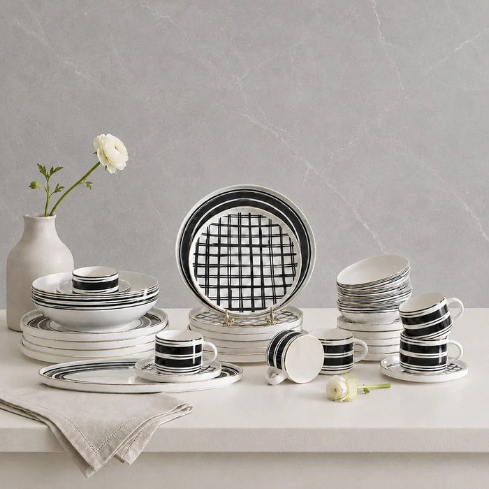 Aura Grid 32-Piece Dinner Set - Black | For Home Dining