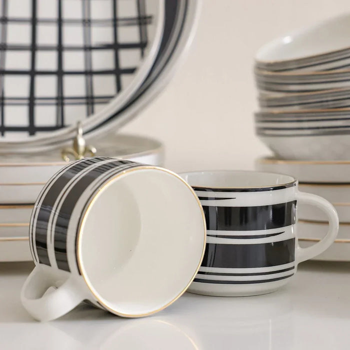 Aura Grid 32-Piece Dinner Set - Black | For Home Dining