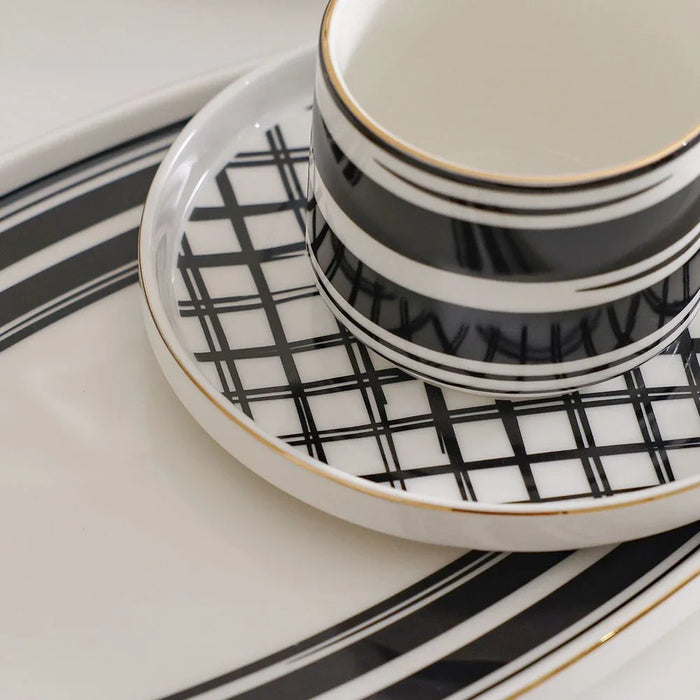 Aura Grid 32-Piece Dinner Set - Black | For Home Dining