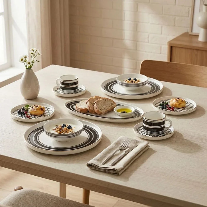 Aura Grid 32-Piece Dinner Set - Black | For Home Dining