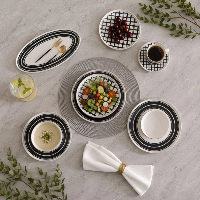 Aura Grid 32-Piece Dinner Set - Black | For Home Dining