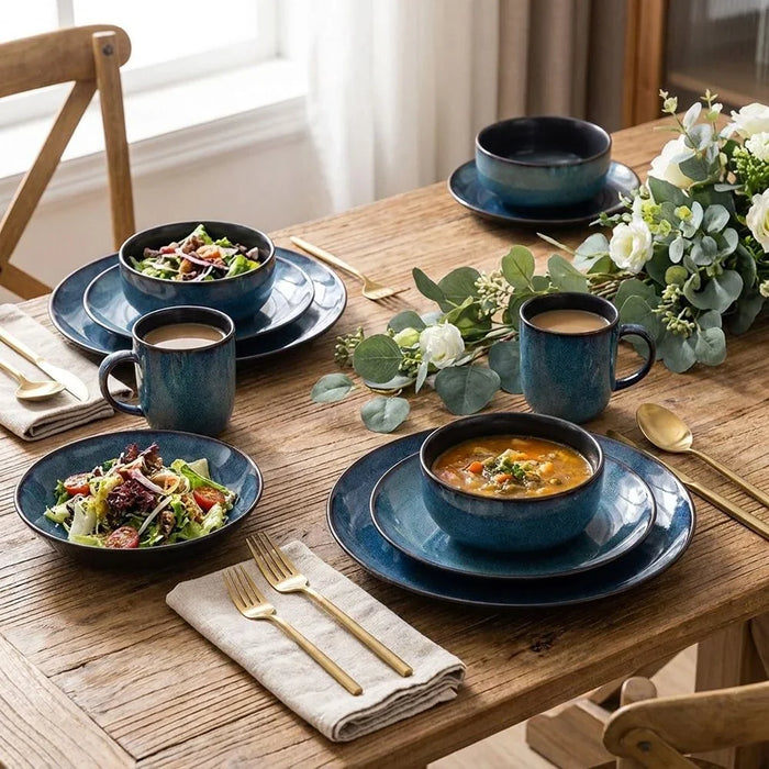 Bahri 30-Piece Stoneware Dinner Set - Blue - Serves 6