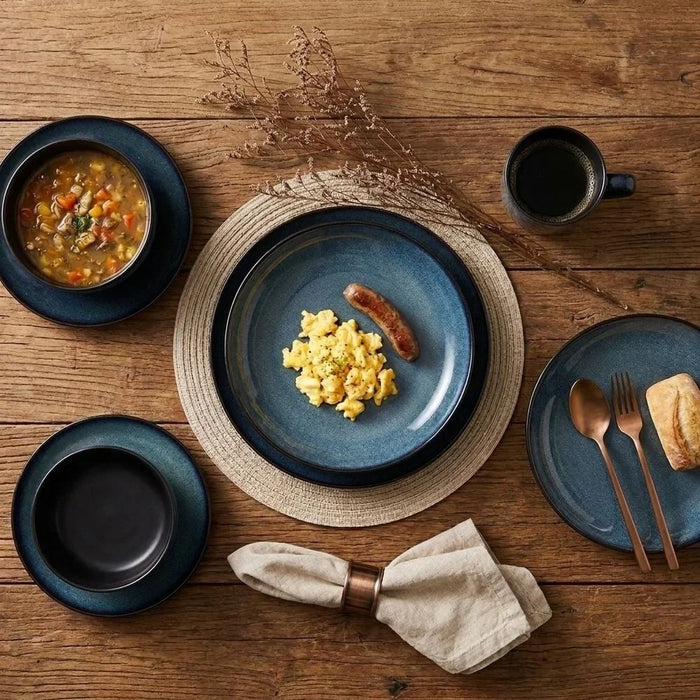 Bahri 30-Piece Stoneware Dinner Set - Blue - Serves 6