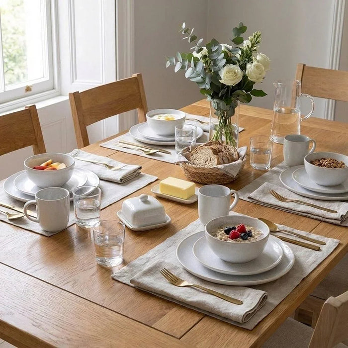 Rimal 24-Piece Stoneware Dinner Set - Serves 6 | White