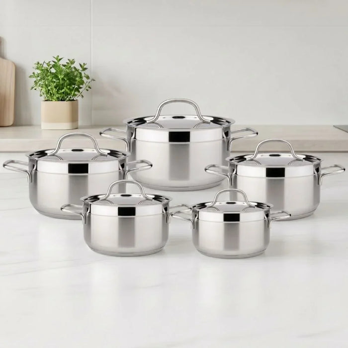 Alfa 10 Piece Stainless Steel Cookware Set, Multi Colour, Stainless Steel with Stainless Steel 18/10, Cookware Set For Meal Preparation, With 6 Months Warranty