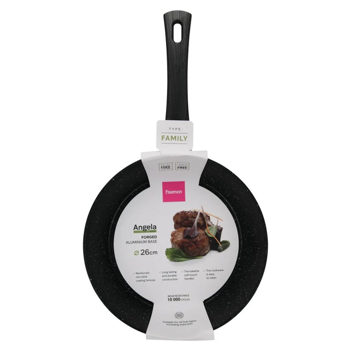 Fissman Angela 20x4.5cm Non-Stick Aluminium Frying Pan, Compact Black Skillet For Breakfast And Small Meals