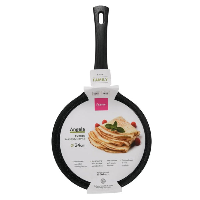 Fissman Angela 24cm Non-Stick Aluminium Crepe Pan, Black Low-Side Pan For Pancakes Flatbreads And Omelettes