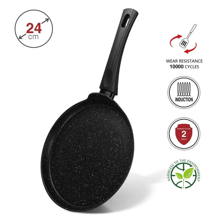 Fissman Angela 24cm Non-Stick Aluminium Crepe Pan, Black Low-Side Pan For Pancakes Flatbreads And Omelettes