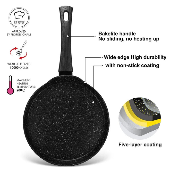 Fissman Angela 24cm Non-Stick Aluminium Crepe Pan, Black Low-Side Pan For Pancakes Flatbreads And Omelettes