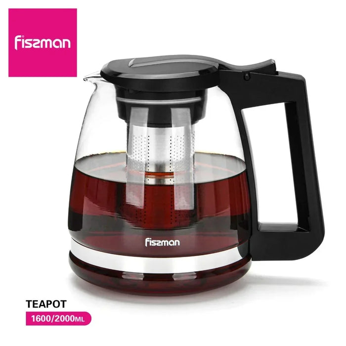 Fissman 2000ml Glass Teapot With Steel Filter, Large Clear Teapot For Loose Tea And Table Serving At Home