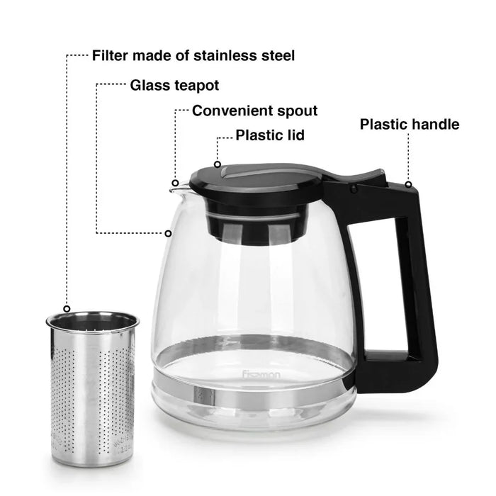 Fissman 2000ml Glass Teapot With Steel Filter, Large Clear Teapot For Loose Tea And Table Serving At Home