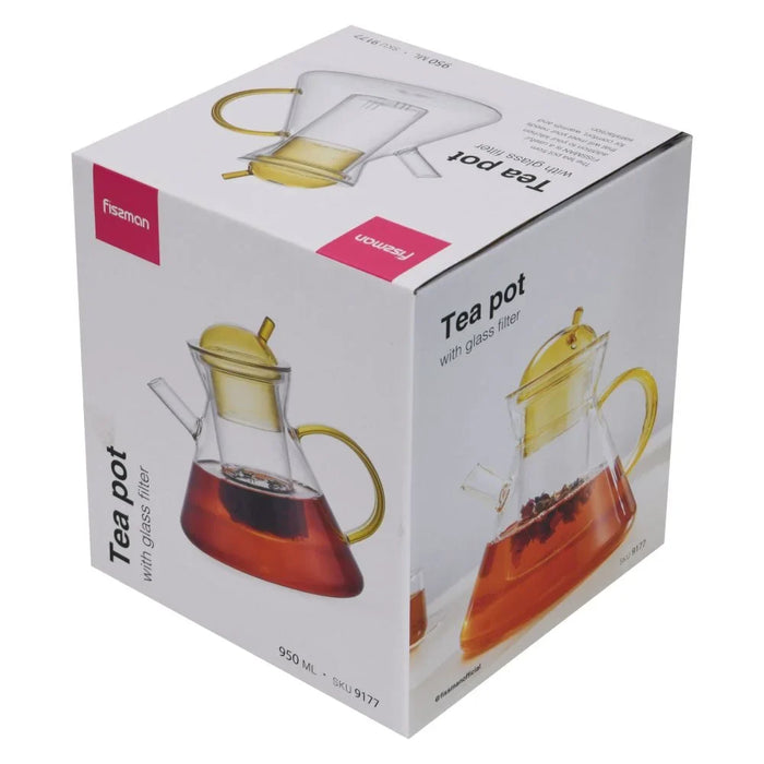 Fissman 950ml Borosilicate Glass Teapot With Stainless Steel Filter, Clear Tea Pot For Loose Tea Serving