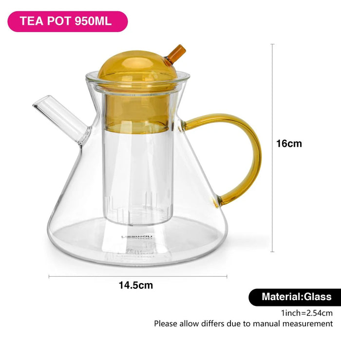 Fissman 950ml Borosilicate Glass Teapot With Stainless Steel Filter, Clear Tea Pot For Loose Tea Serving