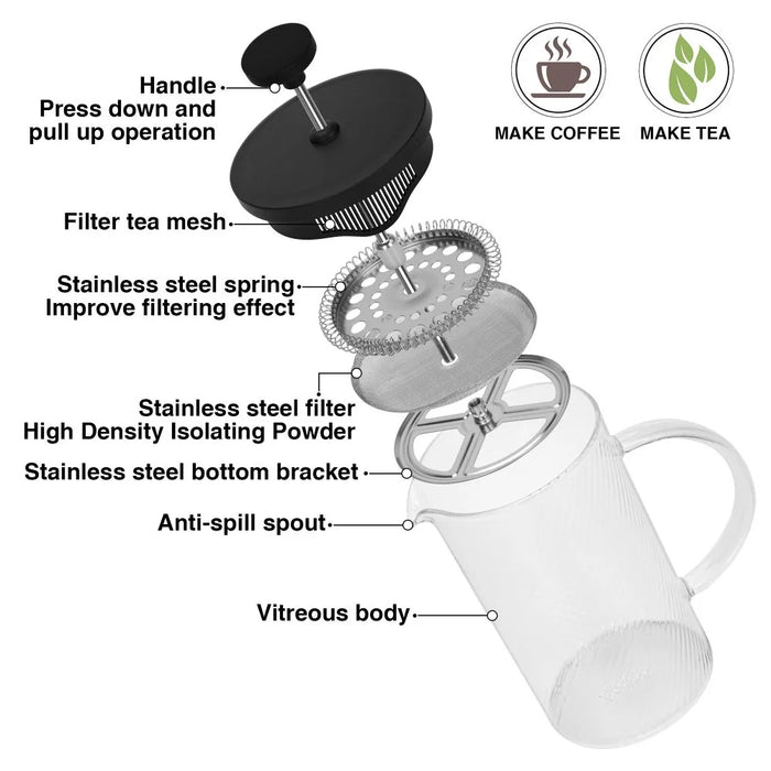 Fissman 600ml Borosilicate Glass French Press Coffee Maker, Clear Manual Brewer For Coffee Tea And Breakfast Serving
