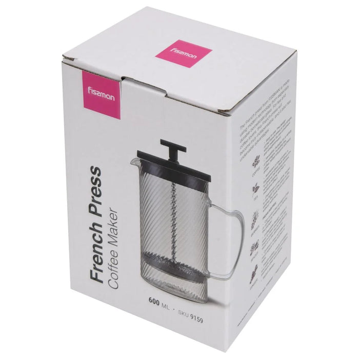 Fissman 600ml Borosilicate Glass French Press Coffee Maker, Clear Manual Brewer For Coffee Tea And Breakfast Serving