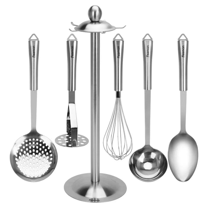 Fissman Bergamo 6-Piece Stainless Steel Kitchen Tools Set, Silver Cooking Utensils For Daily Food Prep