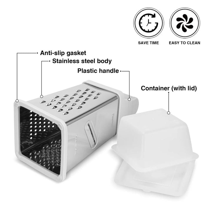 Fissman 8 Inch Stainless Steel 4-Sided Grater, Silver Kitchen Grater For Cheese Vegetables And Everyday Food Prep