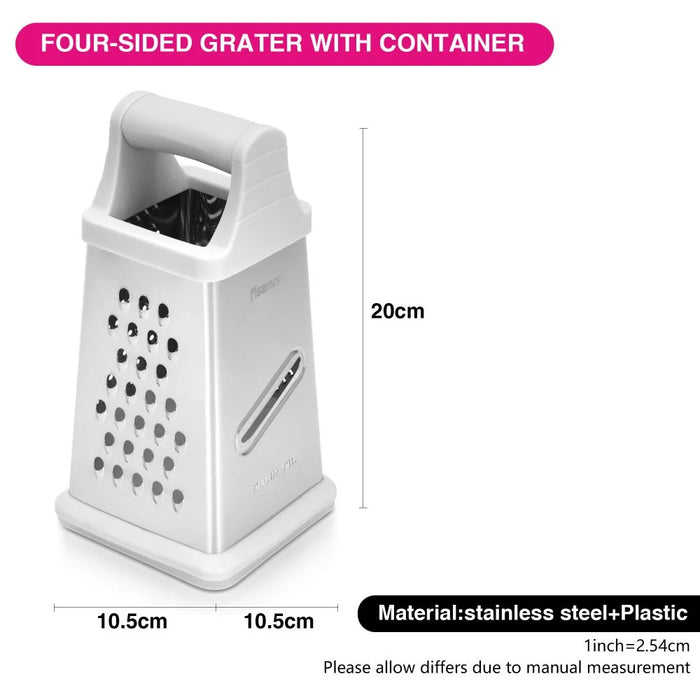Fissman 8 Inch Stainless Steel 4-Sided Grater, Silver Kitchen Grater For Cheese Vegetables And Everyday Food Prep