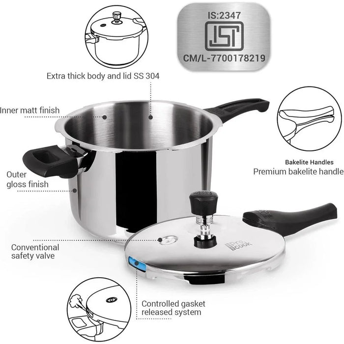 Milton Pro Cook Triply Stainless Steel Pressure Cooker 5.0L - Silver
