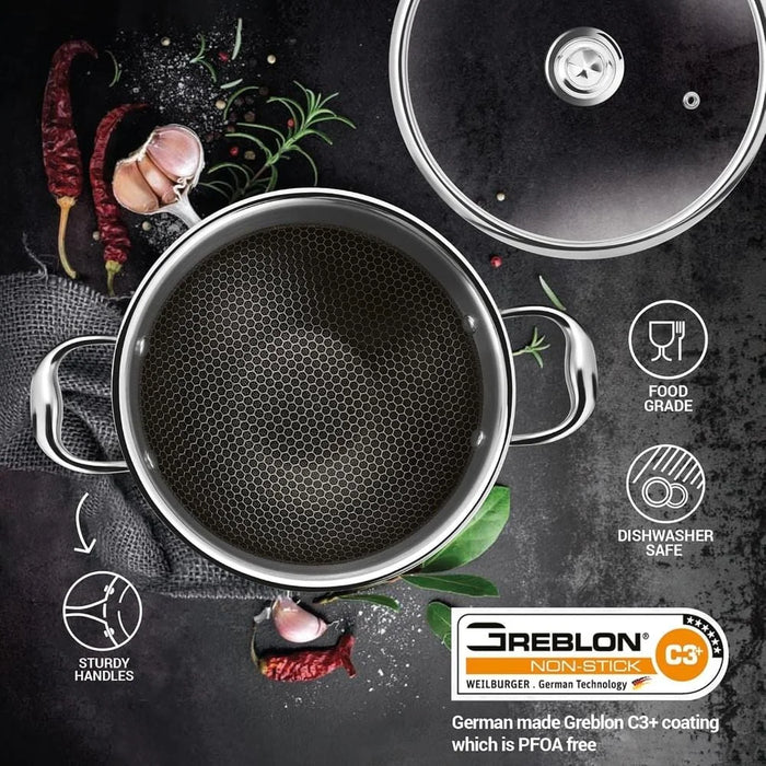 Stainless Steel Kadhai With Glass Lid - 26CM