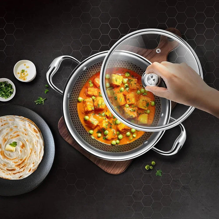 Stainless Steel Kadhai With Glass Lid - 26CM