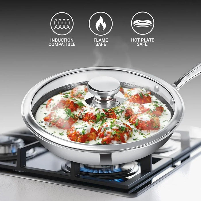 Milton Triply Fry Pan With Lid - Silver Stainless Steel