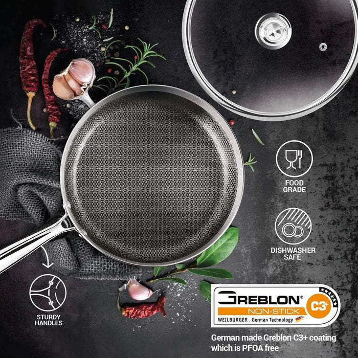 Milton Triply Fry Pan With Lid - Silver Stainless Steel