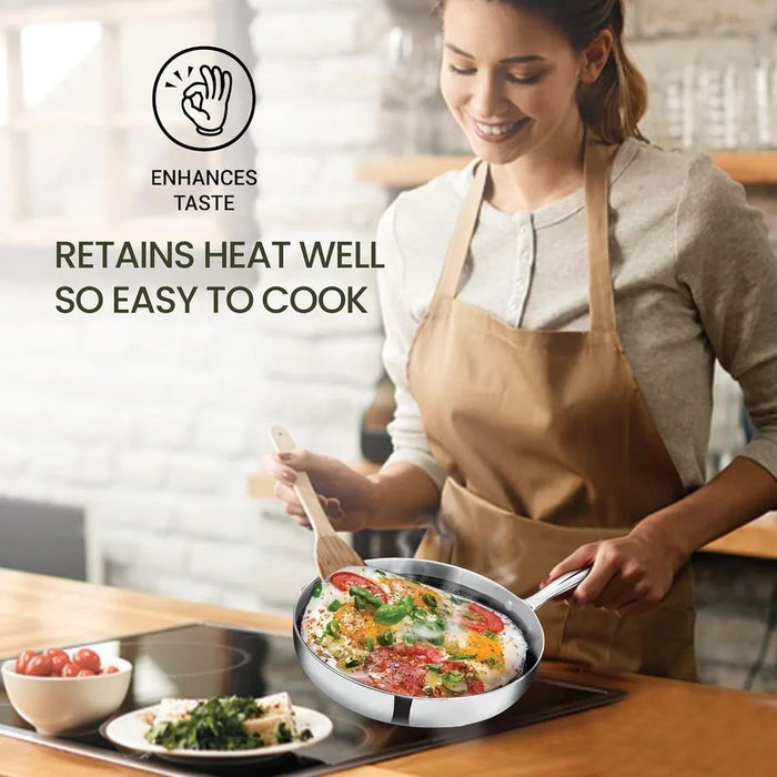 Milton Triply Fry Pan With Lid - Silver Stainless Steel